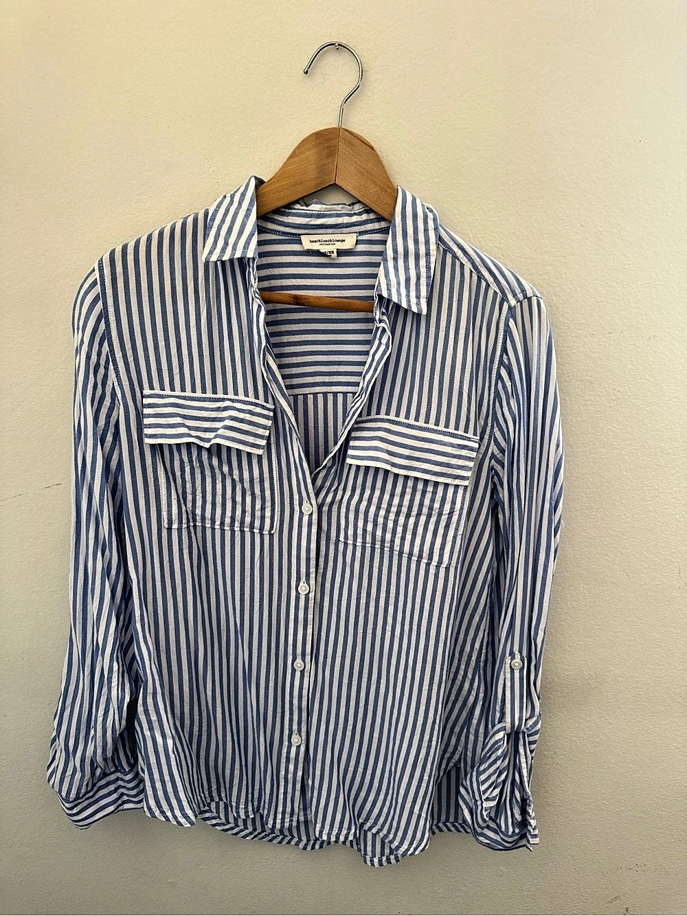 Striped Cotton Button Down in Blue & White